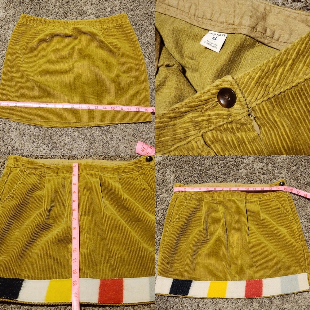 Upcycled Corduroy Skirt with Pendleton Hudson Bay Multicolor Hem